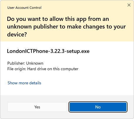Windows asks: do you want to allow this app from an unknown publisher to make changes to your device?