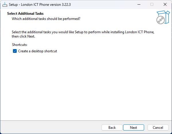The page offering to create a desktop shortcut.