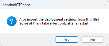 A box asking whether to also import the deployment settings from the file.