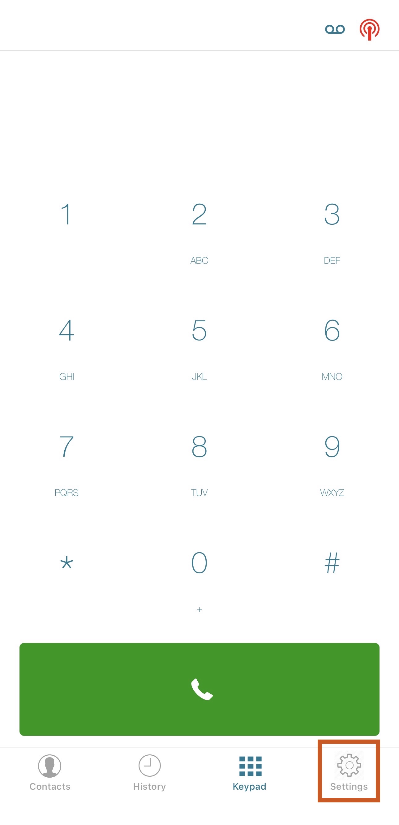 Settings menu